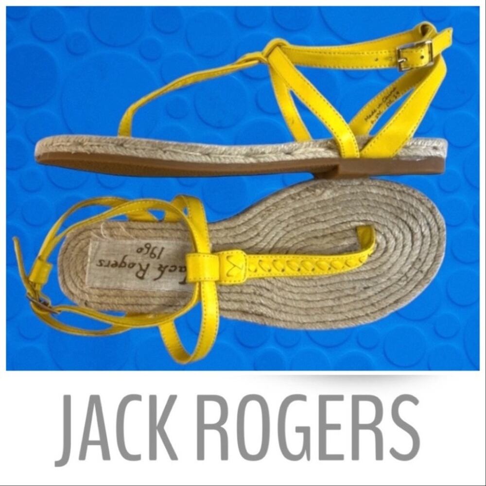 JACK ROGERS Yellow Thong Ankle Strap Sandals woven Jute Footbed NWT BOX 6.5M